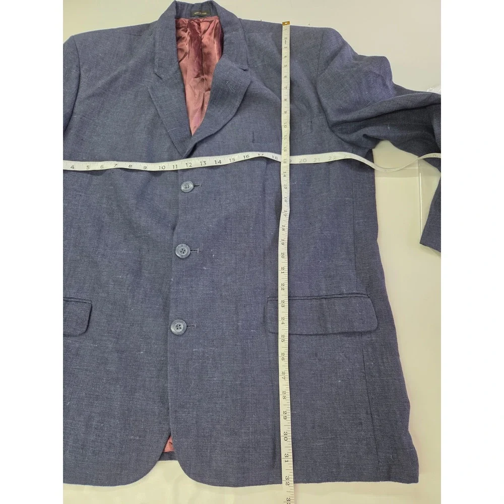 Mosa for Oaktree Mens XL Navy Blue Linen Ramie Blend 3 Button Blazer Jacket
